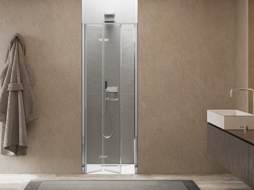 Porte de douche pliante Xeno 80xH200 Ext 77,5/81,5 cm ouverture à gauche verre transparent profilés chrome | IperCeramica Porte de douche pliante Xeno 80xH200 Ext 77,5/81,5 cm ouverture à gauche verre transparent profilés chrome | IperCeramica