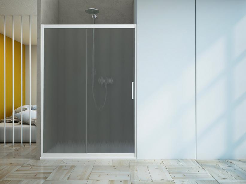 Porte de douche coulissante Zen 110 cm h190 Réd 100/110 verre 6mm texturé blanc mat | IperCeramica Porte de douche coulissante Zen 110 cm h190 Réd 100/110 verre 6mm texturé blanc mat | IperCeramica